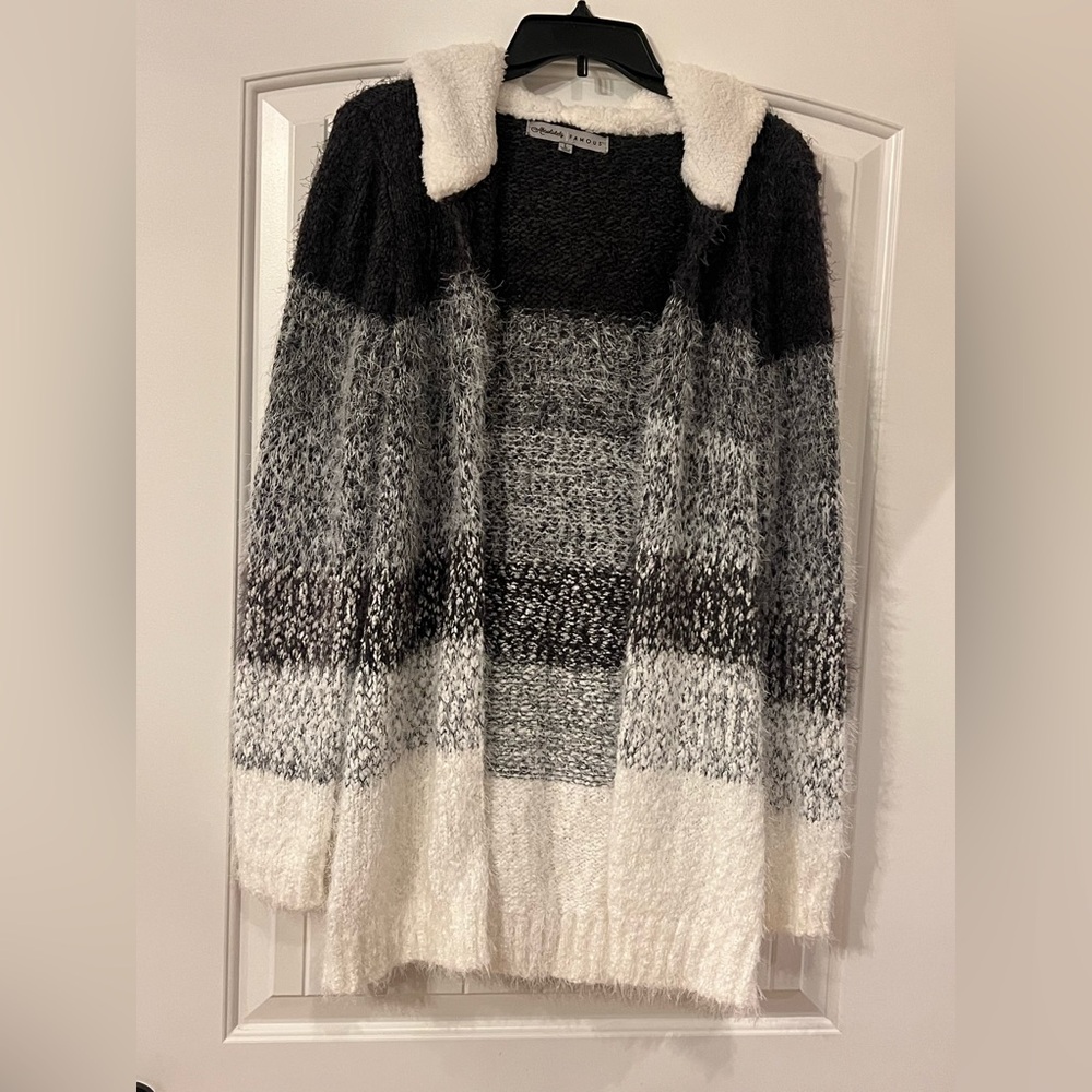 Size large- Absolutely Famous Ombré Stripe Super Soft Cardigan with fleece hood